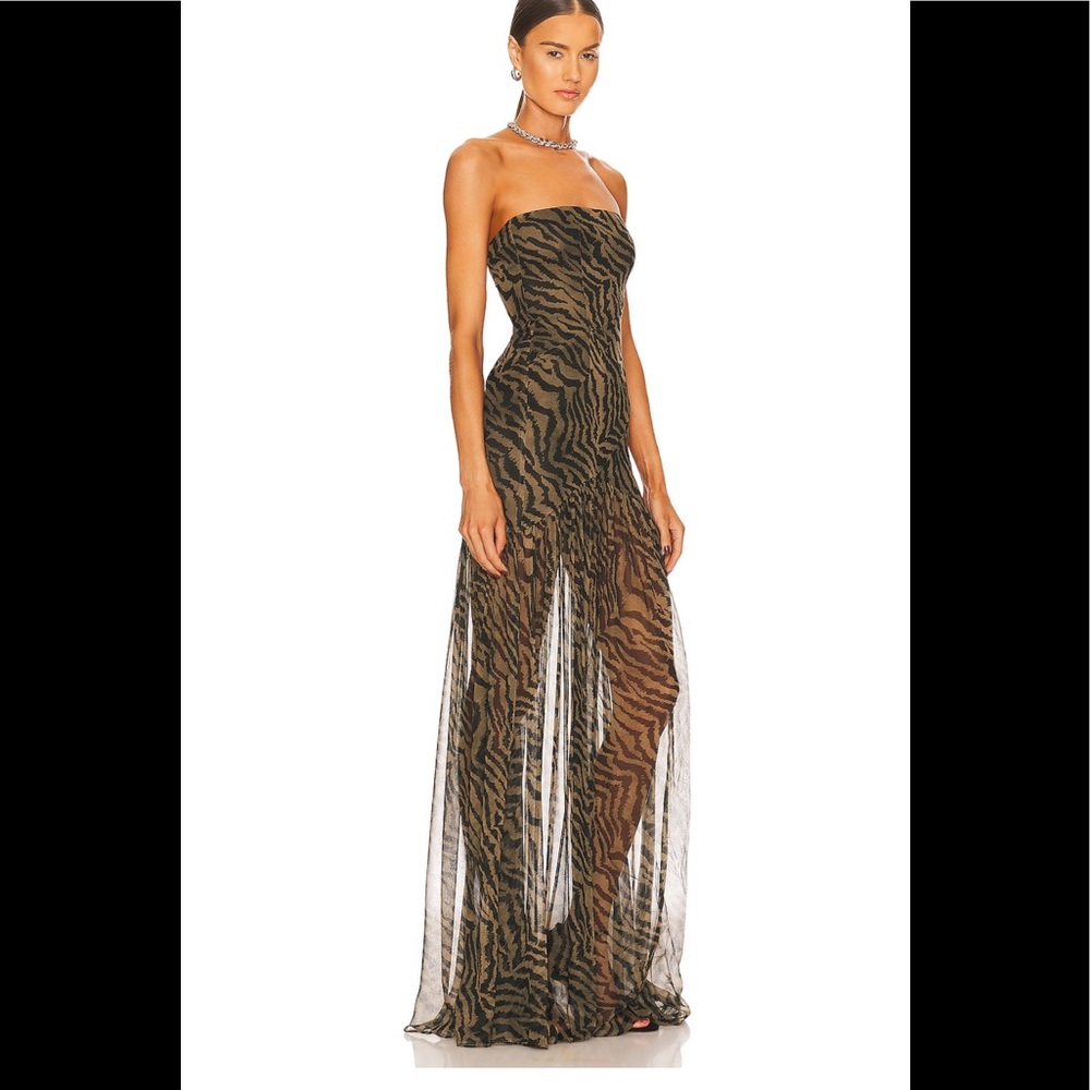 Retrofete Olive and Black Strapless Zebra-Print Gown - Picture 2 of 4